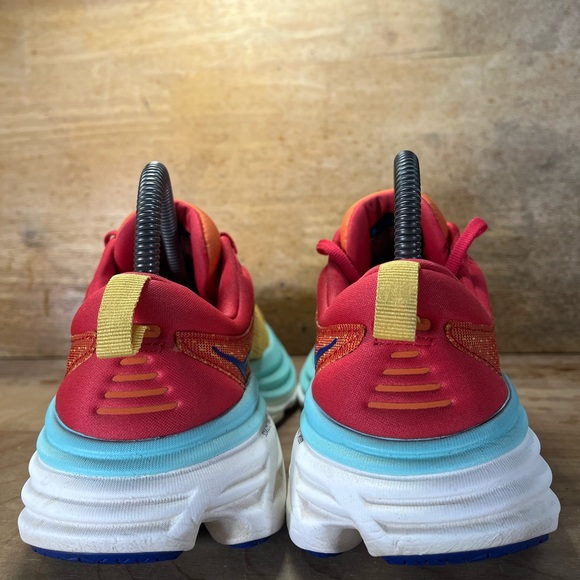 Hoka One One Bondi 8 REFLECTIVE Womens Size 6 Running Shoes Sneakers Orange Blue - Picture 5 of 12